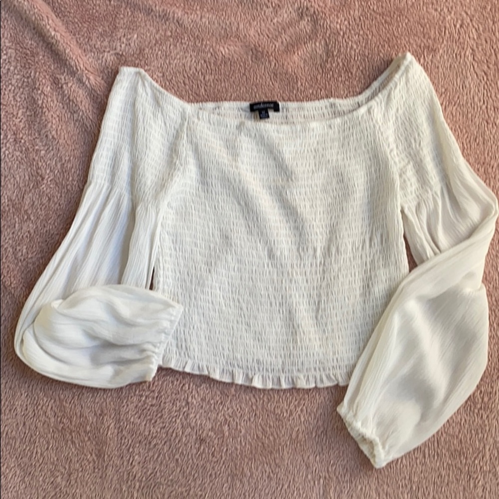 Ambiance White Off-Shoulder Smocked Long Sleeve Blouse